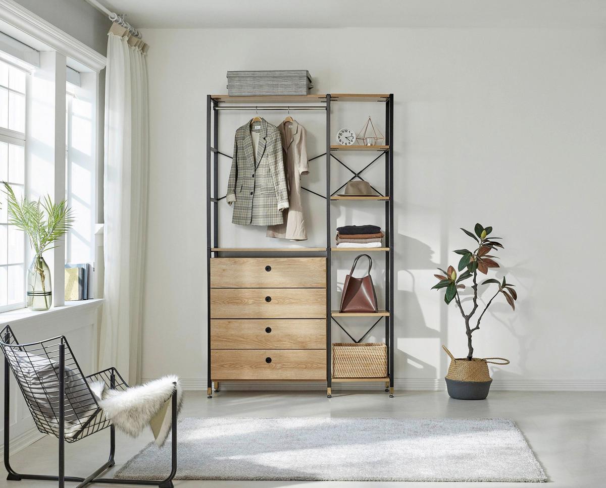 Leiterregal Naturfarben/Schwarz B: 45 cm - Schwarz/Naturfarben, Design, Holzwerkstoff/Metall (45/210/30cm) - Livetastic