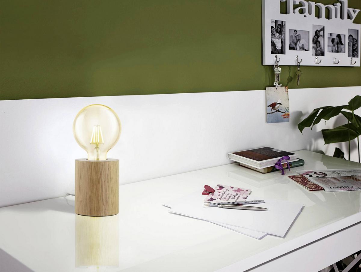 Tischlampe Turialdo Braun/ Naturfarben Mit Schnurschalter - Braun, Basics, Holz (8,5/10cm) - Eglo