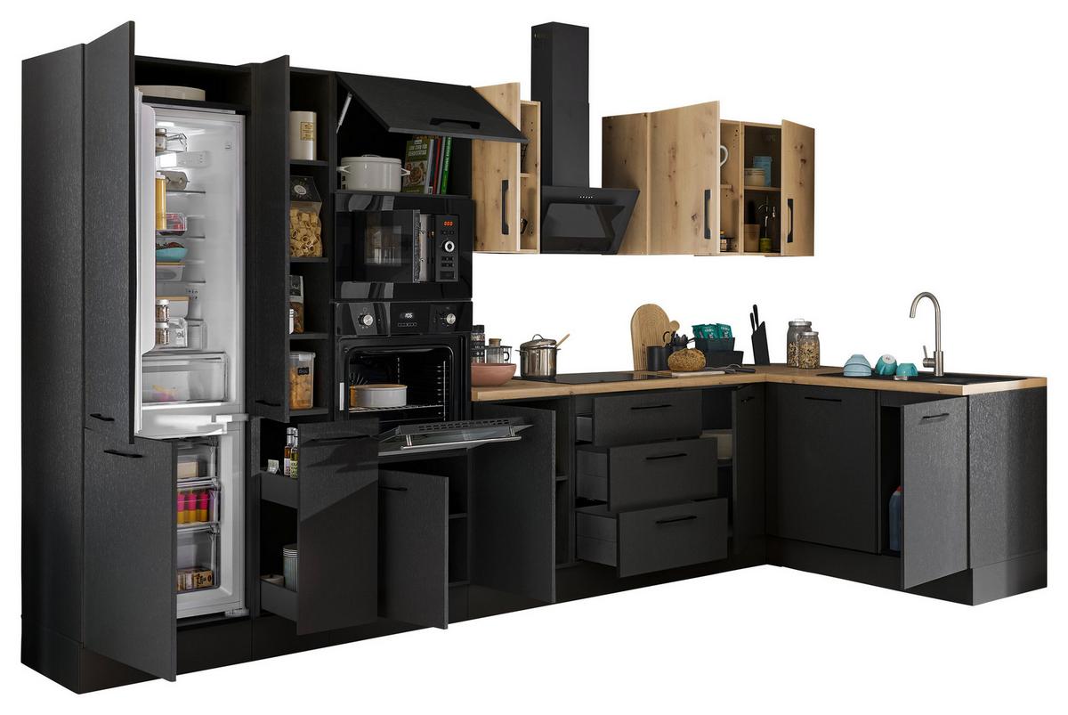 Eckküche Turin Schwarz/eiche Dekor 370x175 Cm - Schwarz/Eiche Artisan, Basics, Holzwerkstoff (370/175cm) - MID.YOU