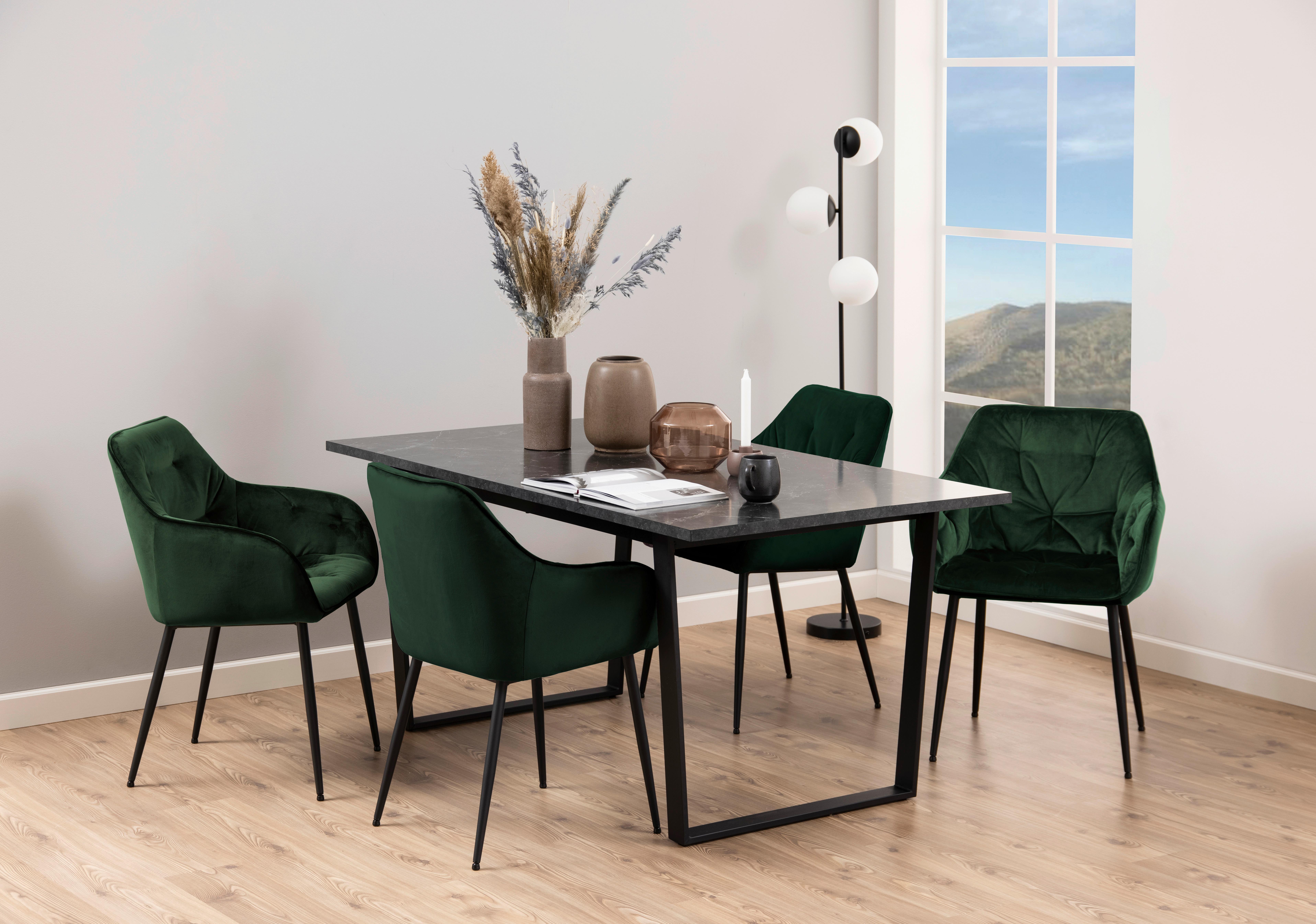 Jídelní stůl AMBLE 160x90 - černá, Trend, kov/kompozitní dřevo (160/90/74cm) - MID.YOU