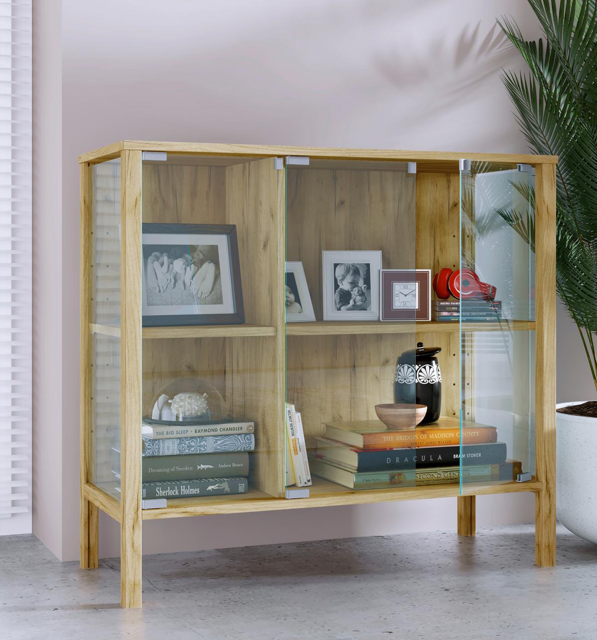 SIDEBOARD Jensol, Honigeiche B: 87 cm - Honigeiche/Klar, Design, Glas/Holzwerkstoff (87/80/35cm) - Livetastic