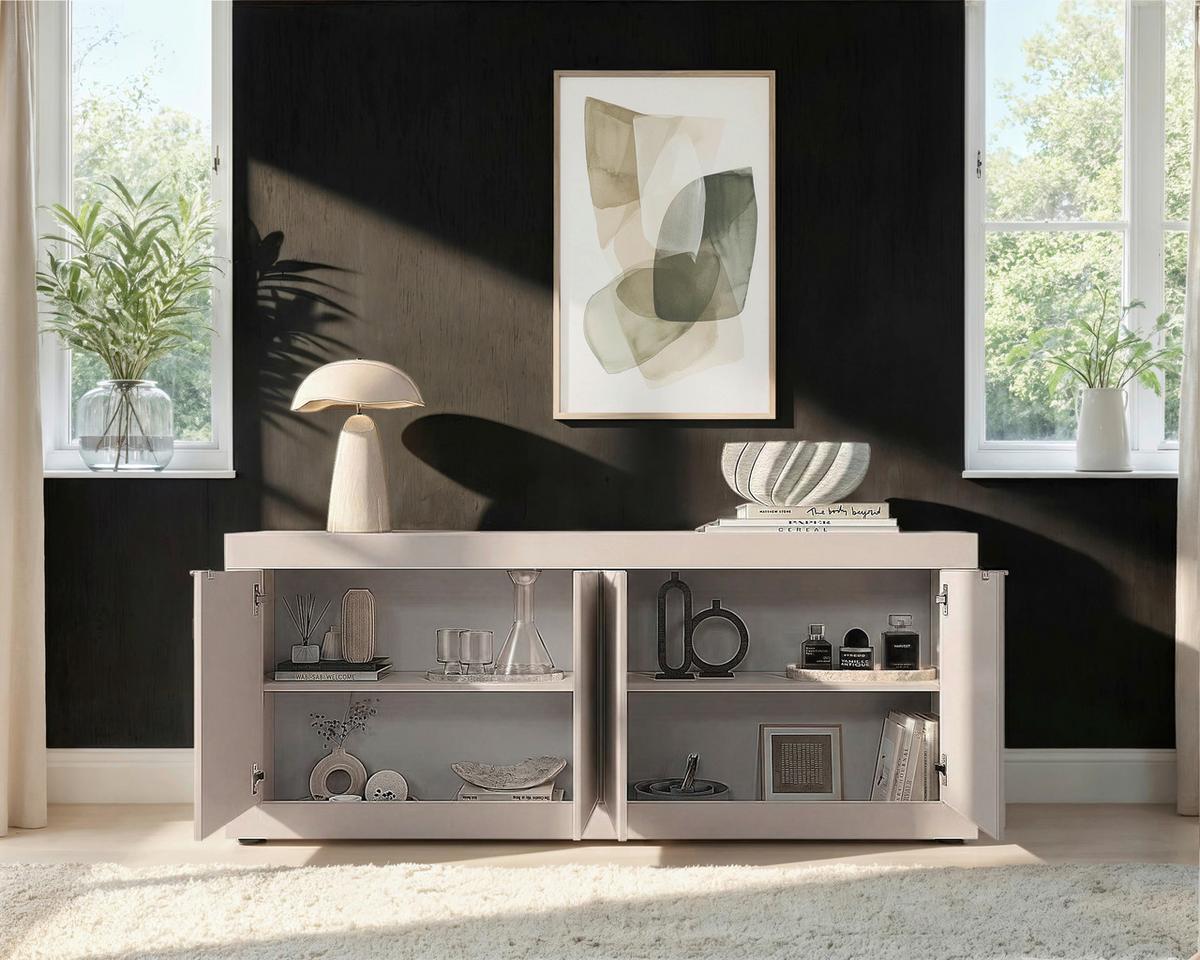 Sideboard Basic Kaschmir B: 207 Cm - Kaschmir/Schwarz, Design, Holzwerkstoff (207/86/43cm) - MID.YOU