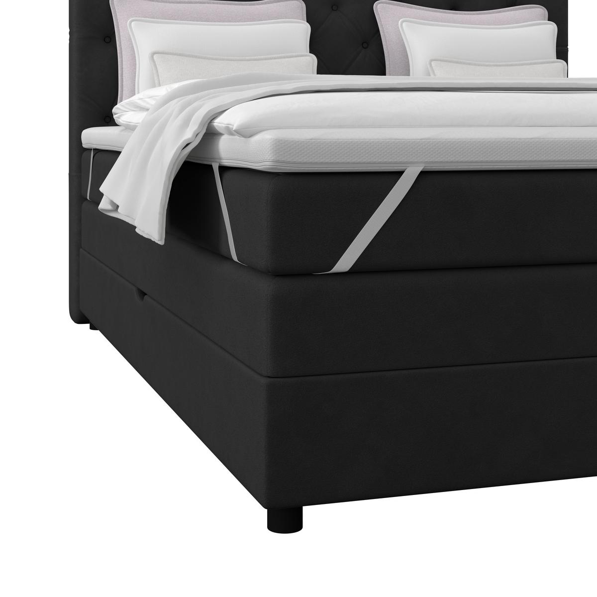 Boxspringbett Elio Schwarz 180x200 cm H2 - Schwarz, ROMANTIK / LANDHAUS, Textil (184/121/212cm) - James Wood