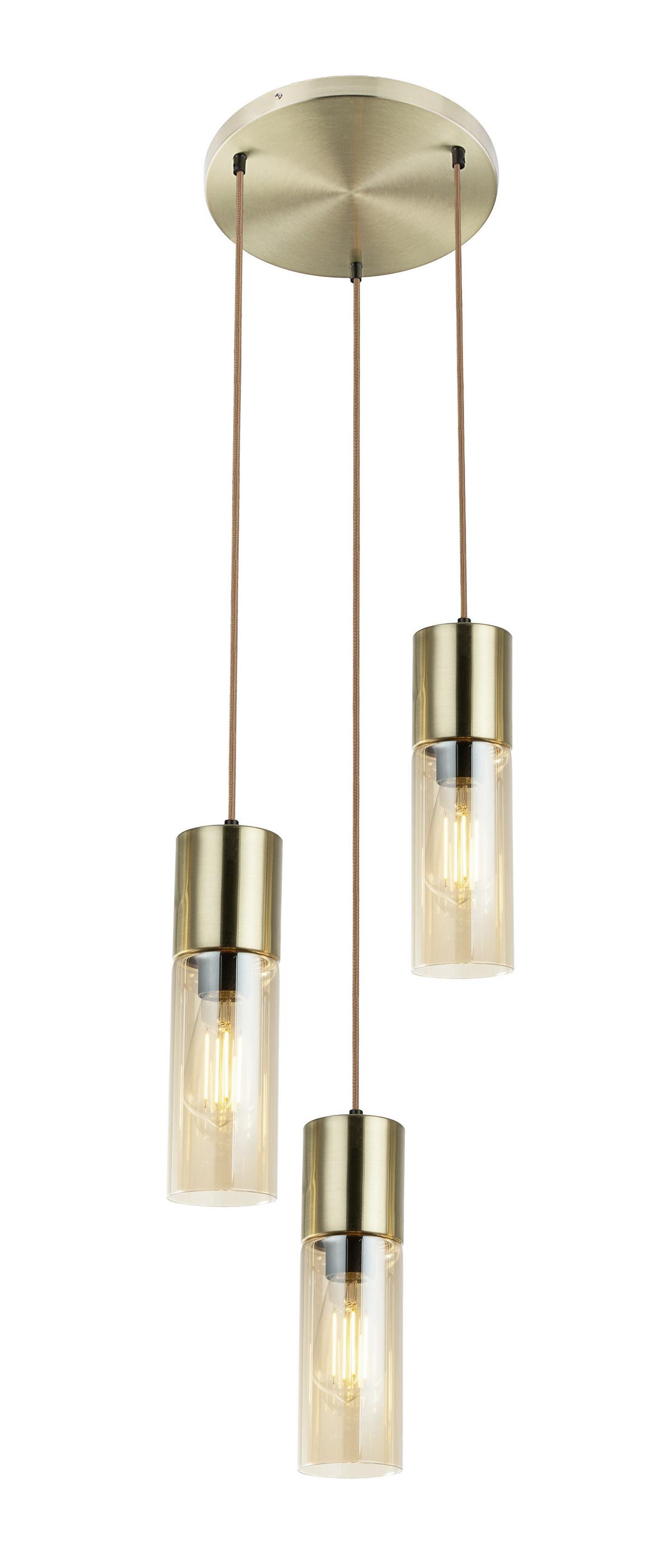 Hängeleuchte Annika H: 150 cm 3-Flammig, Messingfarben - Messingfarben, Design, Glas/Textil (30/150cm) - Globo