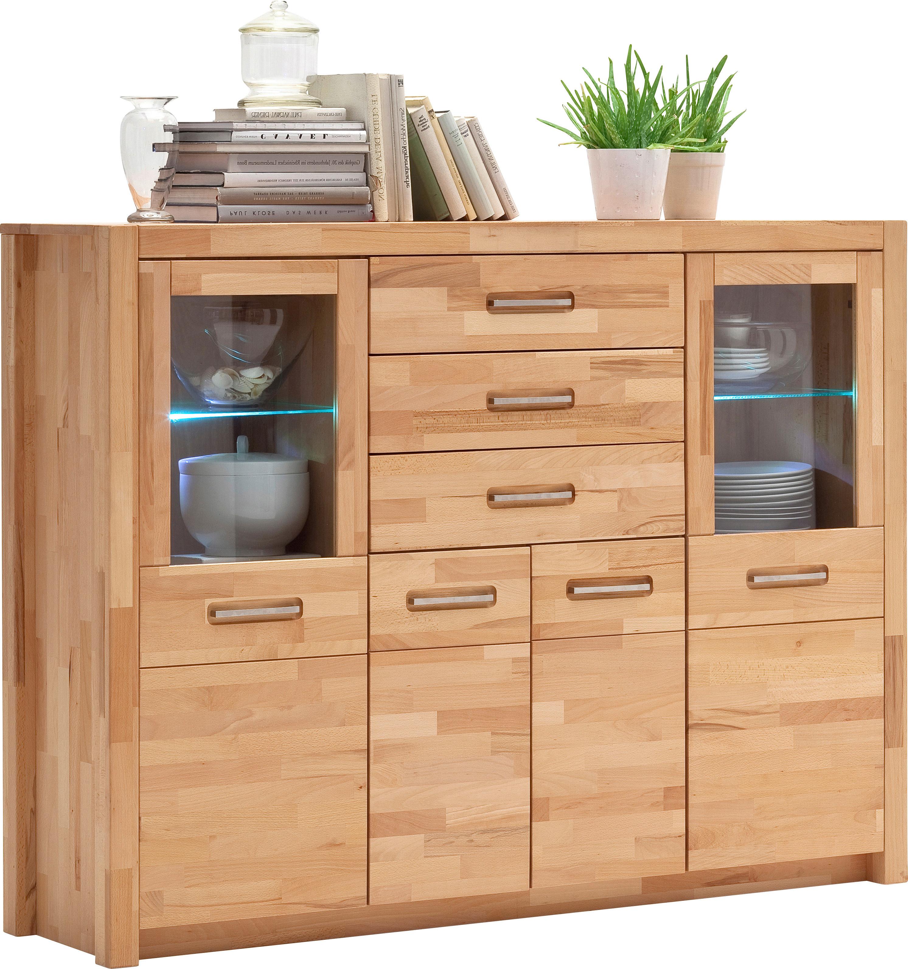 Highboard Fenja Buchefarben, B: 163 cm - Buchefarben, Design, Glas/Holz (163/122/40cm) - MID.YOU