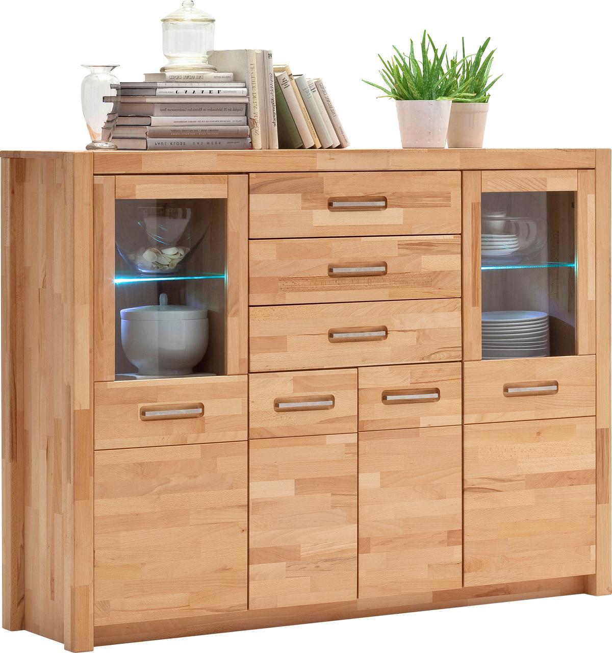 Highboard Fenja Buchefarben, B: 163 cm - Buchefarben, Design, Glas/Holz (163/122/40cm) - MID.YOU