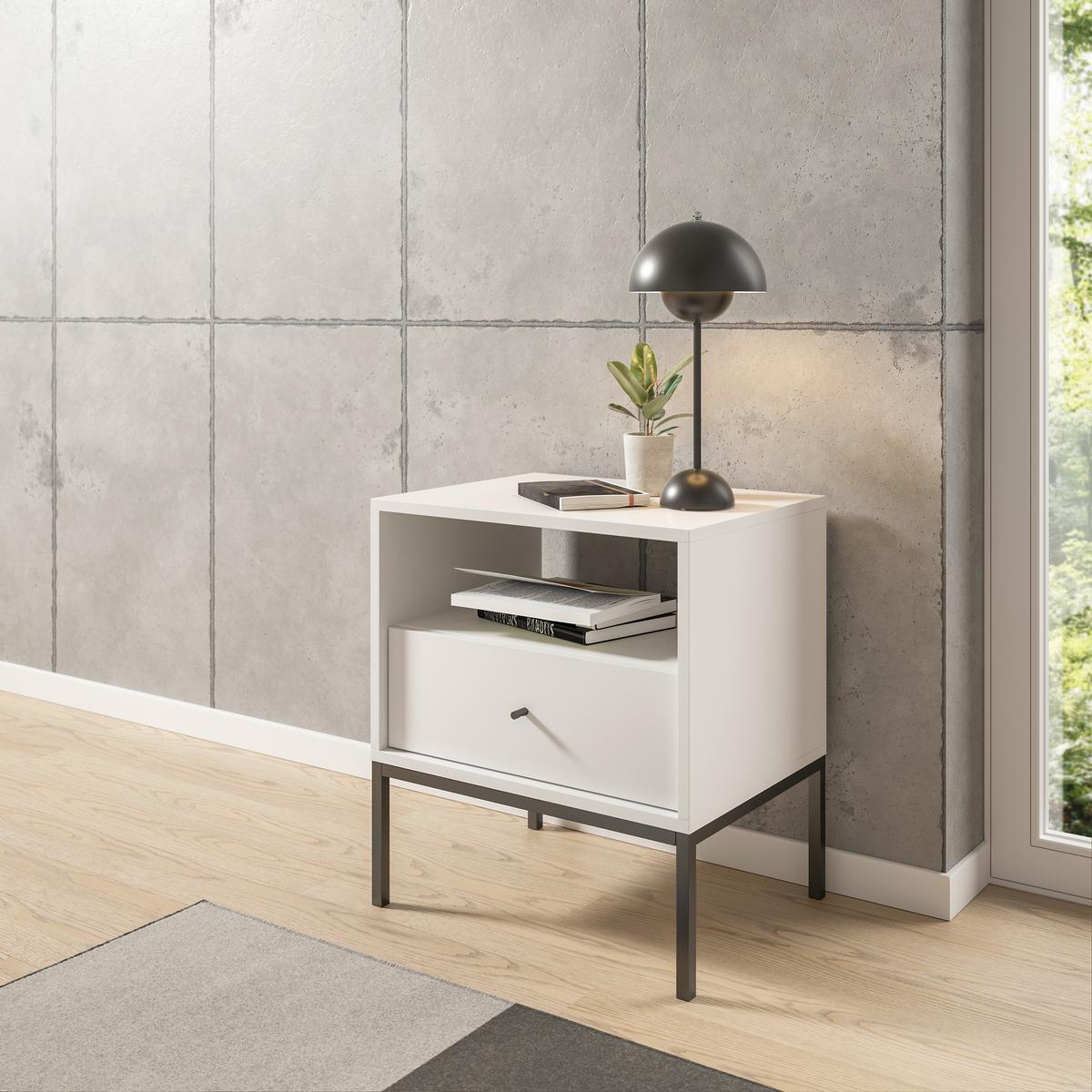 Nachkästchen Weiß H: 56 cm Ines - Schwarz/Weiß, MODERN, Holzwerkstoff (54/56/39cm) - MID.YOU