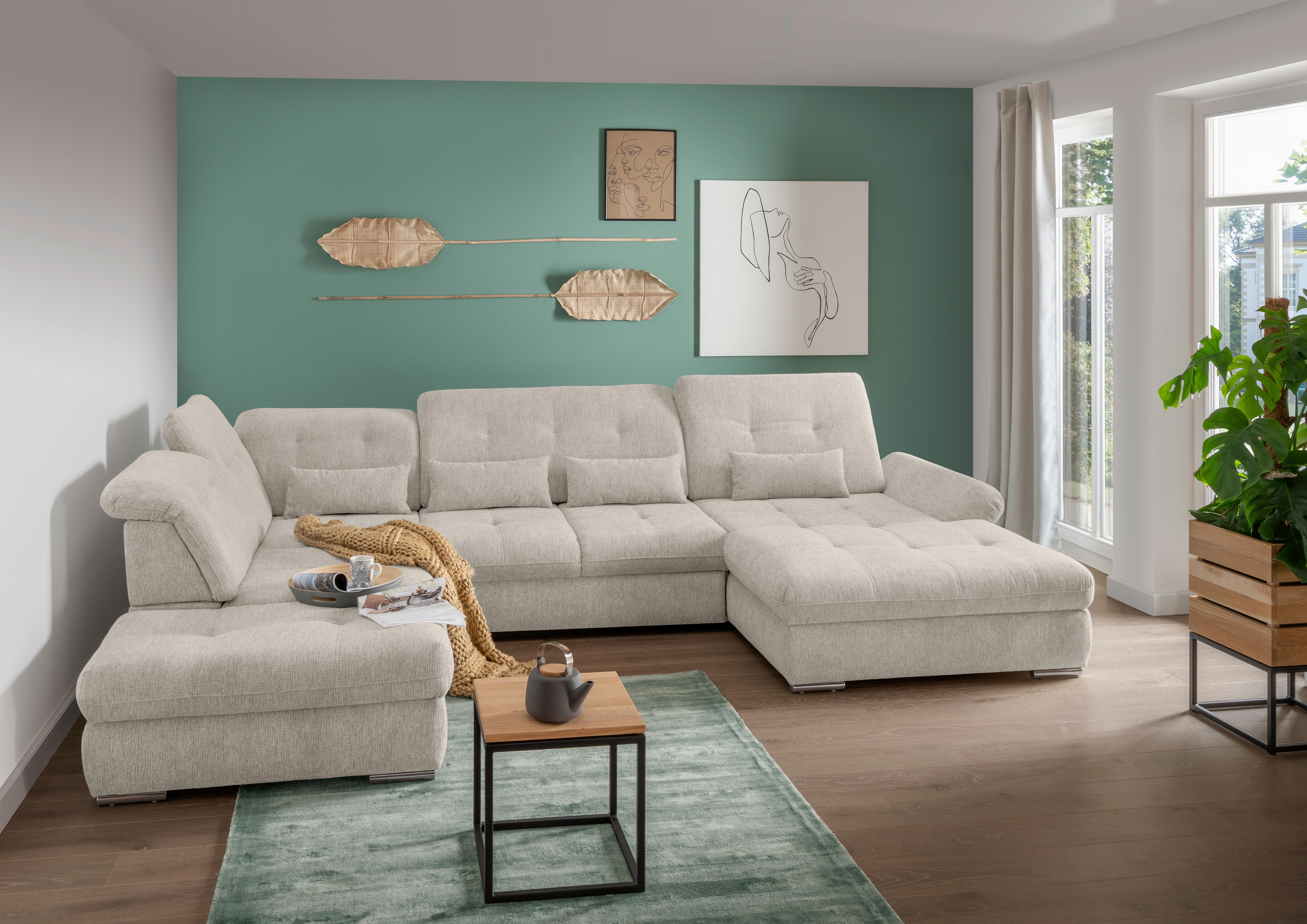 Wohnlandschaft Dalida Beige U: 254x376x195 Cm - Chromfarben/Beige, Design, Textil (254/376/195cm) - Livetastic