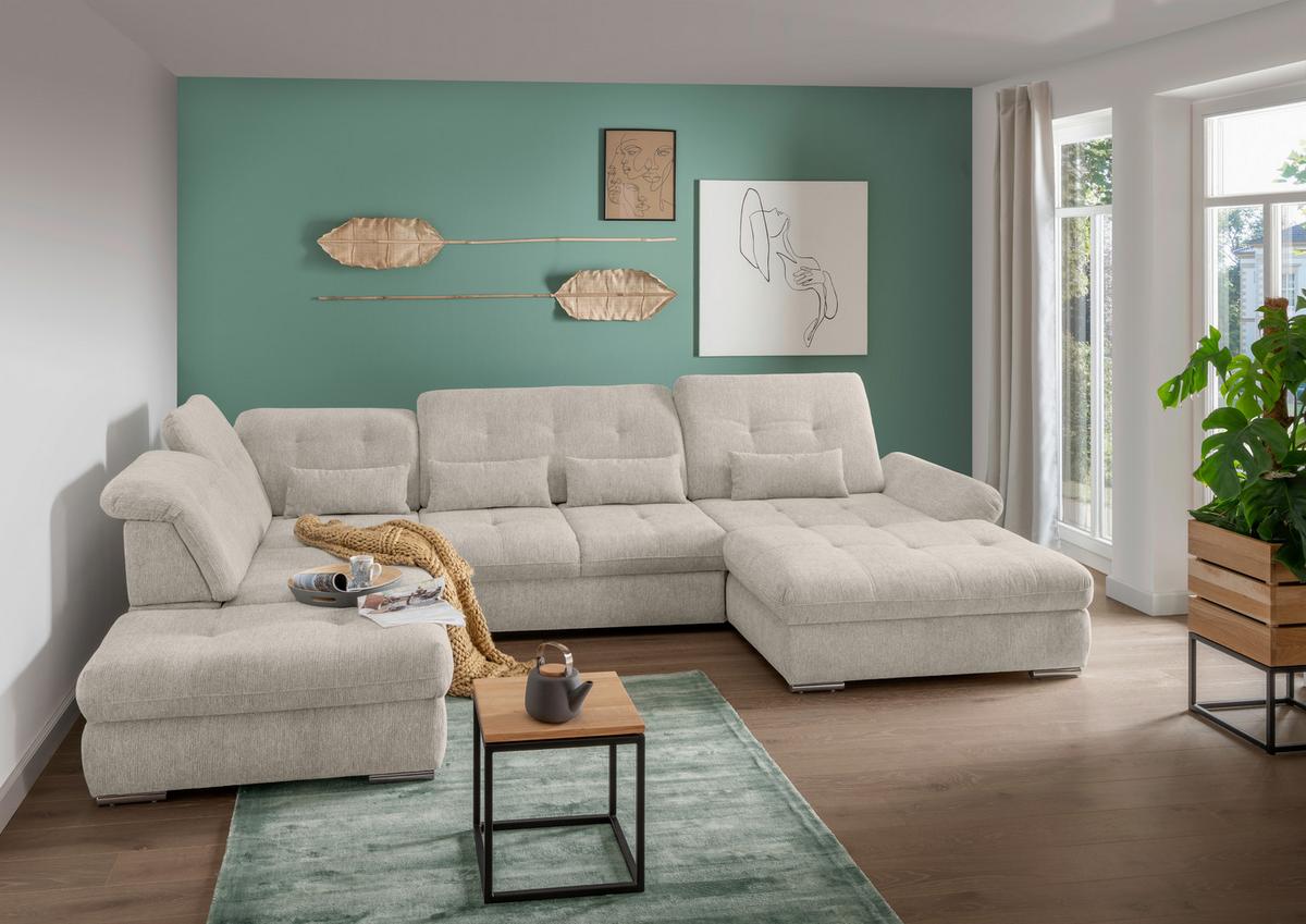 Wohnlandschaft Dalida Beige U: 254x376x195 Cm - Chromfarben/Beige, Design, Textil (254/376/195cm) - Livetastic