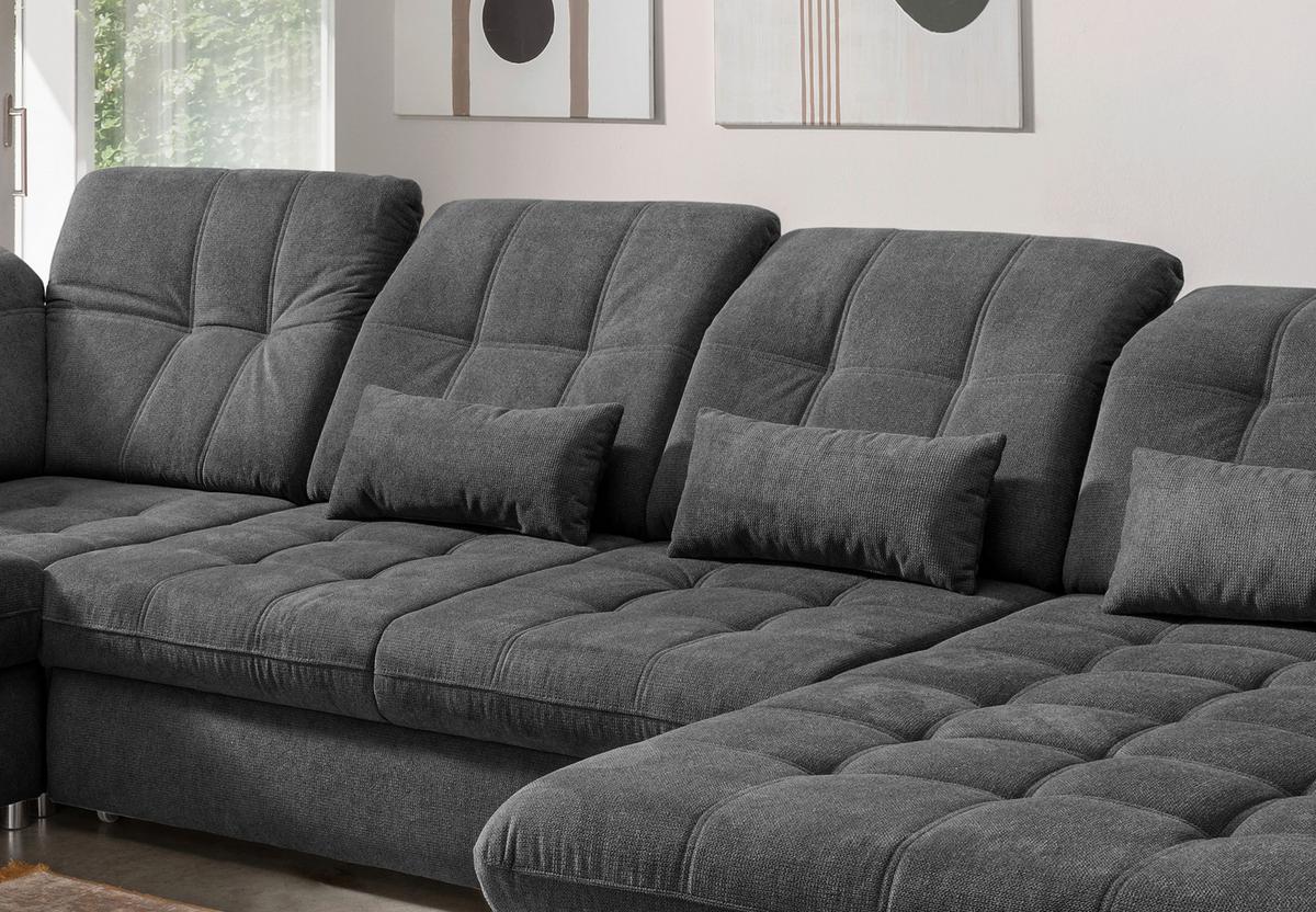 Wohnlandschaft Mit Bettkasten Rigatti Anthrazit B: 387 Cm - Anthrazit/Schwarz, MODERN, Textil (252/387/184cm) - Livetastic