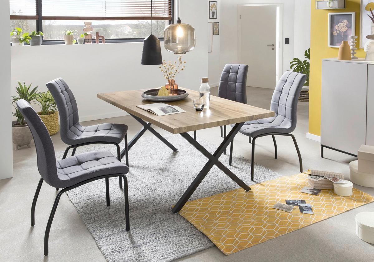 Stuhl-set Dunkelgrau, B: 42cm - Dunkelgrau/Schwarz, Design, Textil/Metall (42/103/58,5cm) - Livetastic