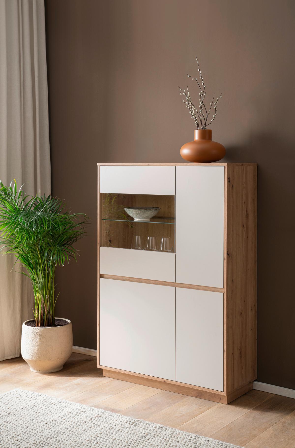 Vitrine Sonora Kaschmir/Eiche B: 75cm - Kaschmir/Eiche Artisan, Design, Glas/Holzwerkstoff (75/144/40cm) - MID.YOU