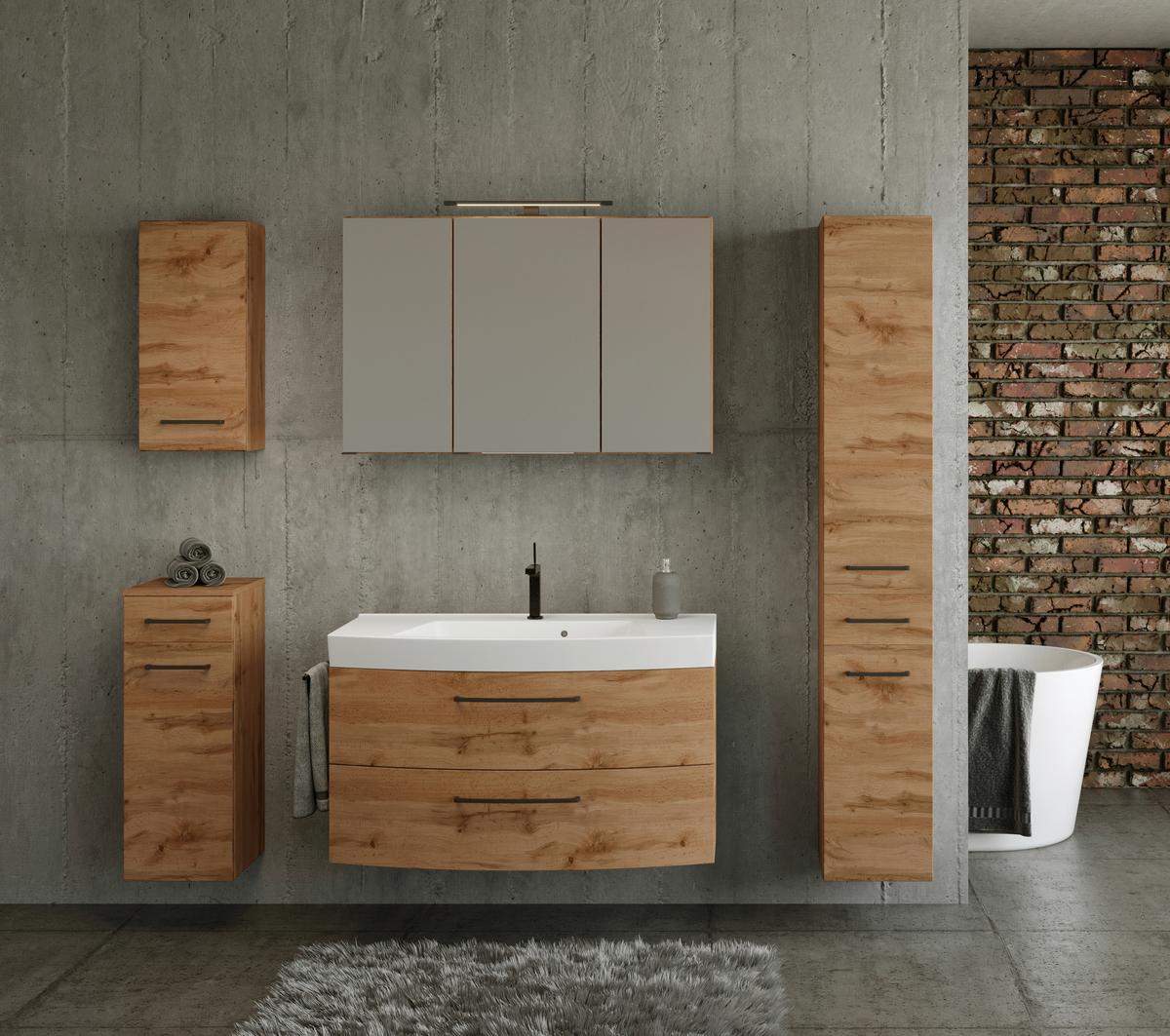 Waschbecken mit Unterschrank Manchester B:100cm Eiche Dekor - Eichefarben/Weiß, MODERN, Keramik/Holzwerkstoff (100cm) - Held