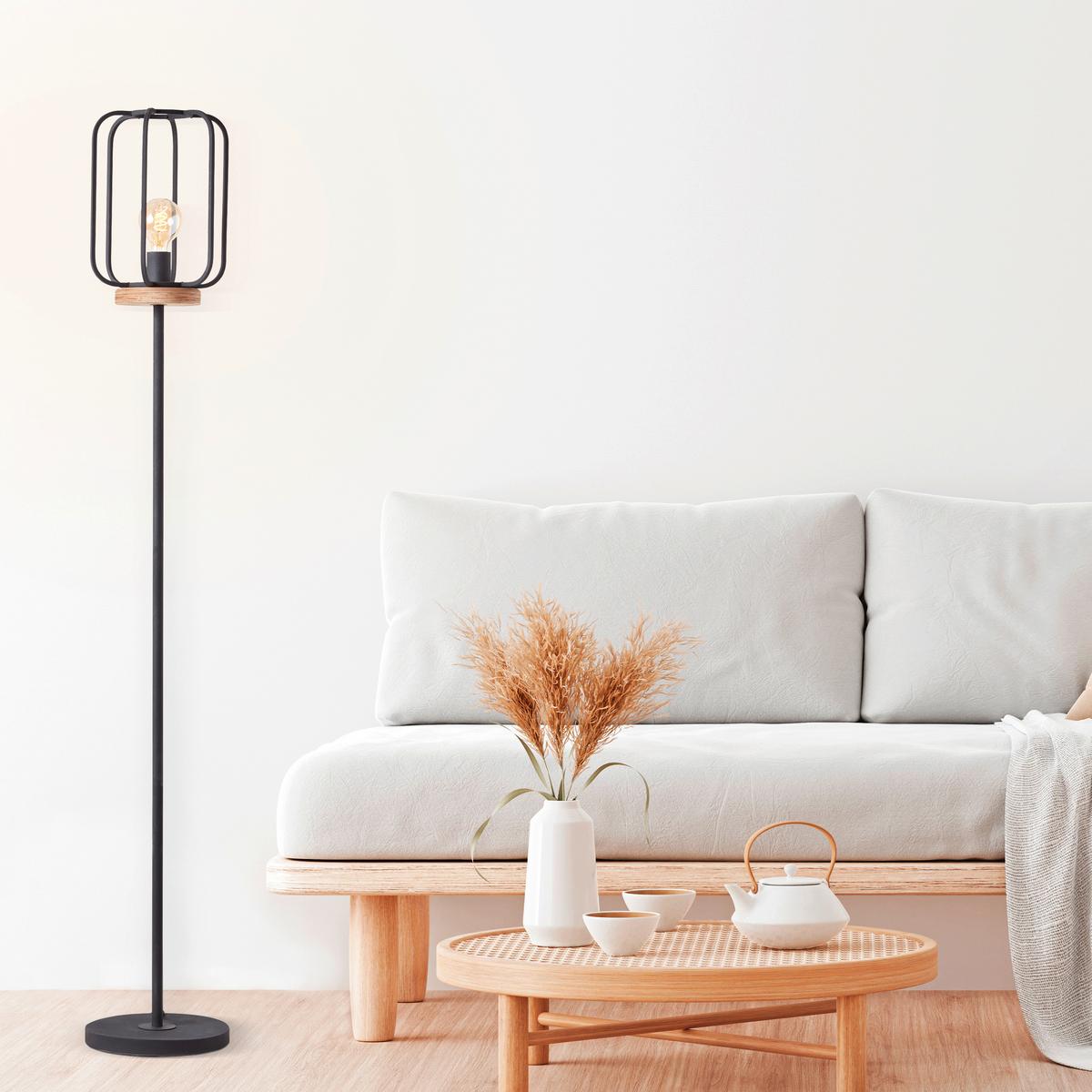 Stehlampe Holz Tosh Schwarz/braun Industrial-Style - Schwarz/Braun, LIFESTYLE, Holz/Metall (25/162,5cm) - Brilliant