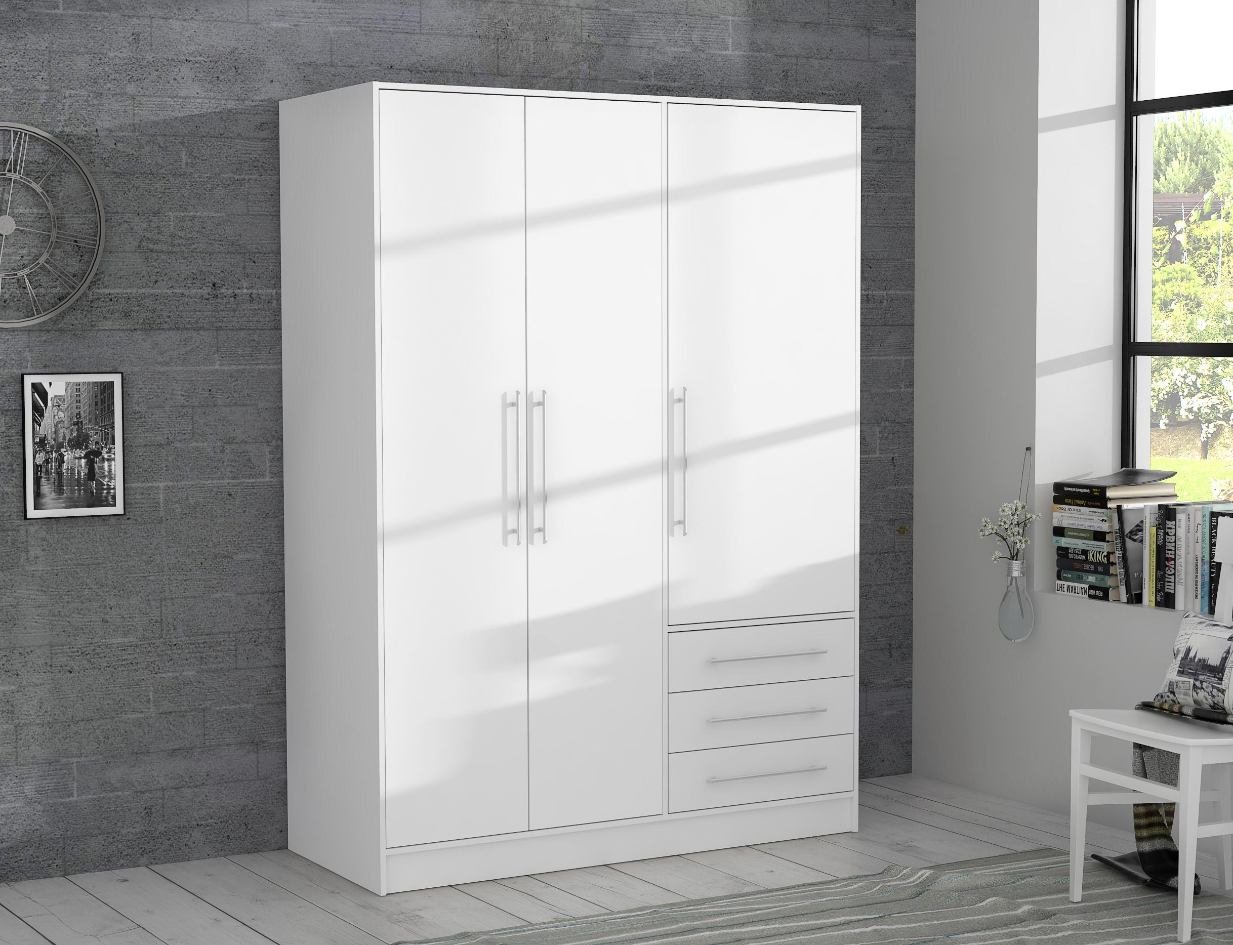 Kleiderschrank Jupiter B: 144cm - Weiß, Basics, Holzwerkstoff/Kunststoff (144,6/200/60cm) - MID.YOU