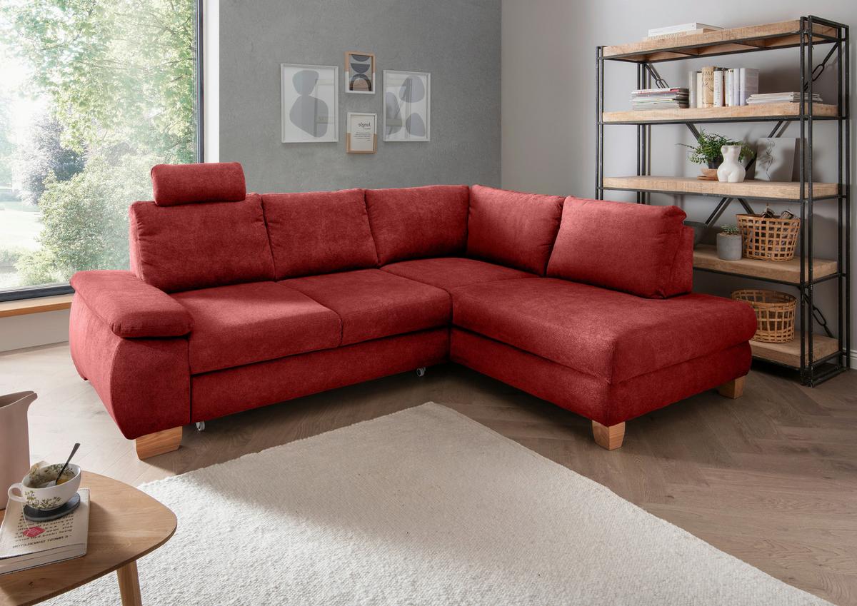 Eckschlafsofa Positano, Rot S: 261x206 Cm - Wildeiche/Rot, MODERN, Textil (261/206cm) - Livetastic
