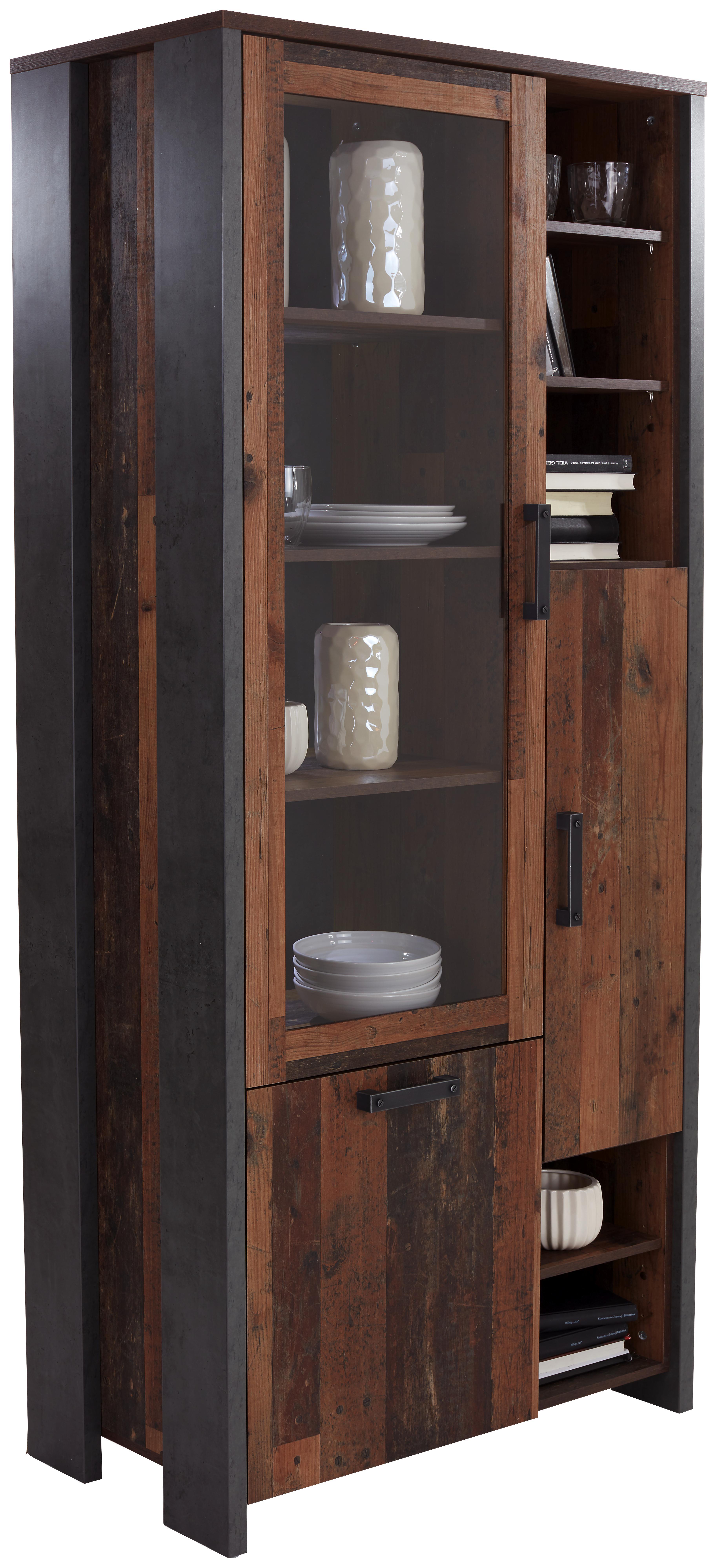 Vitrine Clif - Dunkelgrau, MODERN, Glas/Holzwerkstoff (91,7/204,9/41,6cm)