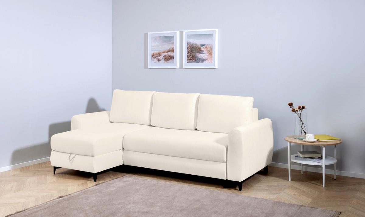 Ecksofa Moli, Creme S: 236x148 cm - Creme/Schwarz, Design, Textil (236/148cm) - MID.YOU