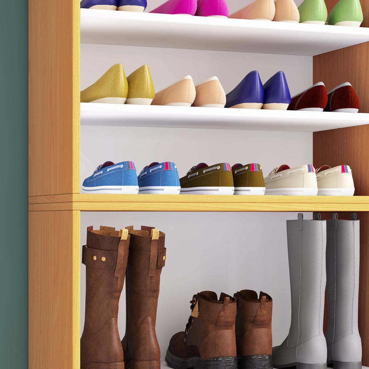 Schuhregal Lona Xxl 9 Ablagen Buche Dekor H: 183 Cm - Buchefarben/Schwarz, KONVENTIONELL, Holzwerkstoff (70/183/37cm) - MID.YOU
