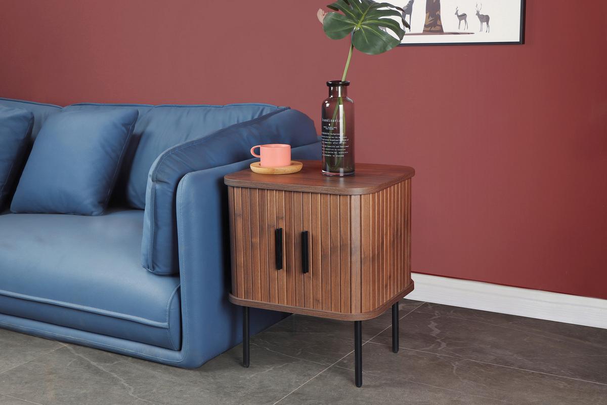 Nachttisch Walnuss/schwarz B: 45 Cm - Walnussfarben/Schwarz, Design, Holzwerkstoff/Metall (45/55/40cm) - Livetastic