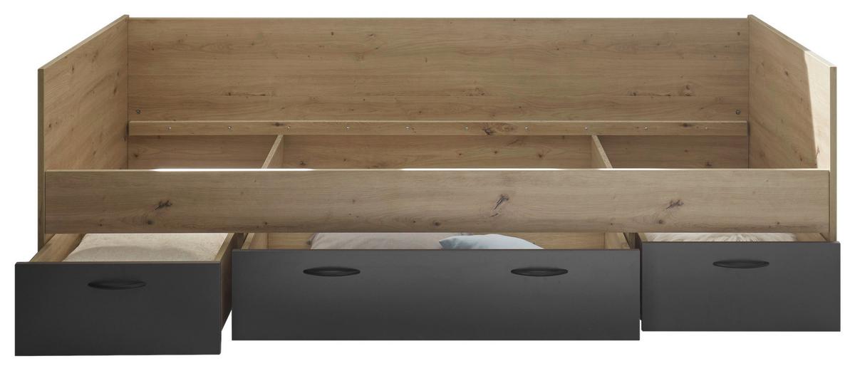 Bett Liam 90 cm Eiche Artisan, Lf: 90x200cm - Graphitfarben/Eiche Artisan, KONVENTIONELL, Holzwerkstoff (204/65/95cm)
