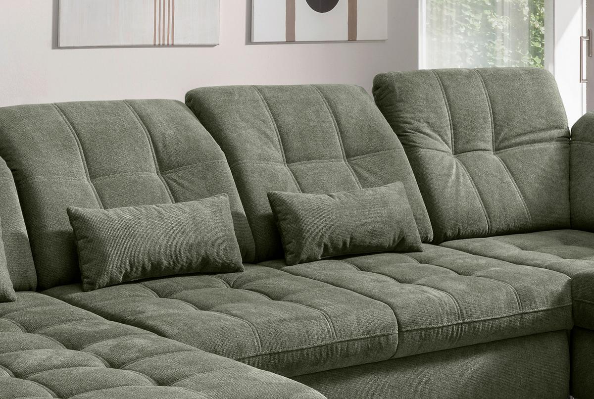 Wohnlandschaft Mit Bettkasten Rigatti Dunkelgrün B: 387 Cm - Dunkelgrün/Schwarz, MODERN, Textil (184/387/252cm) - Livetastic