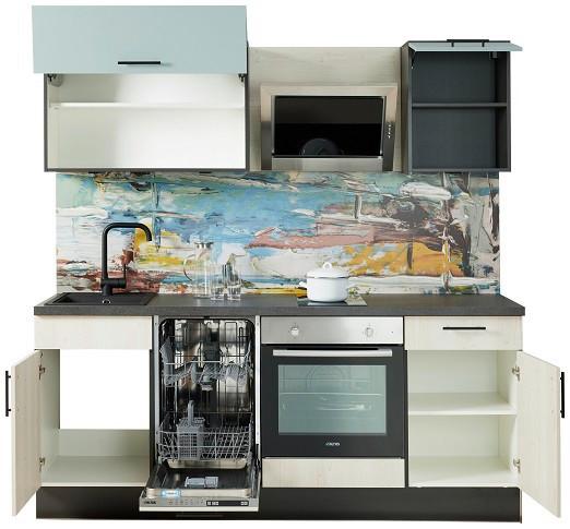 Küchenzeile Pn200 mit Geräten 205 cm Eiche Dekor/Lavagrau - Eichefarben, Basics, Holzwerkstoff (205cm)