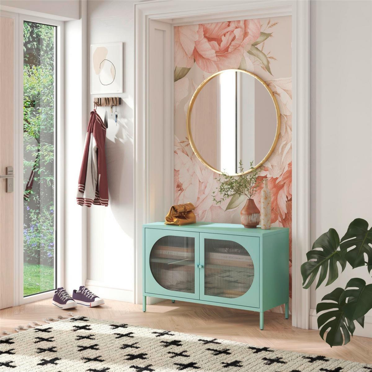 Kommode Luna Blau B: 100 cm - Blau, Design, Glas/Metall (100/64/40cm) - MID.YOU