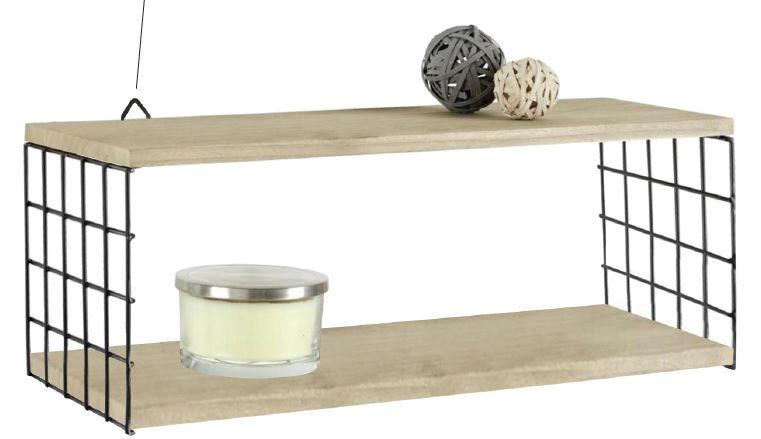 Nástěnný Regál Cage - černá/přírodní barvy, Moderní, kov/dřevo (60/22/20cm) - Modern Living