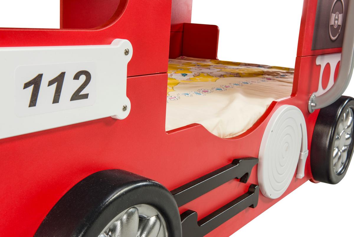 Autobett Feuerwehr Doppeldecker Rot - Rot/Weiß, LIFESTYLE, Holz/Holzwerkstoff (90/190cm) - Livetastic