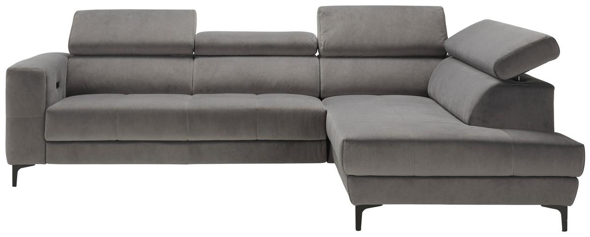 Rohová sedačka EMMA, pravá, šedá,nast.op.hl.,USB,el. výsuv - šedá/černá, Moderní, textil (301/47/210cm) - Premium Living