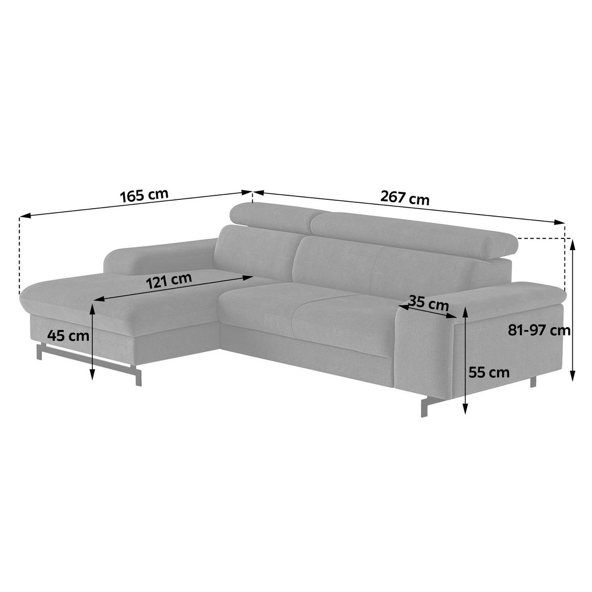 Ecksofa mit Bettkasten Emma Creme 165x267 cm - Creme/Schwarz, Textil (165/267cm) - MID.YOU