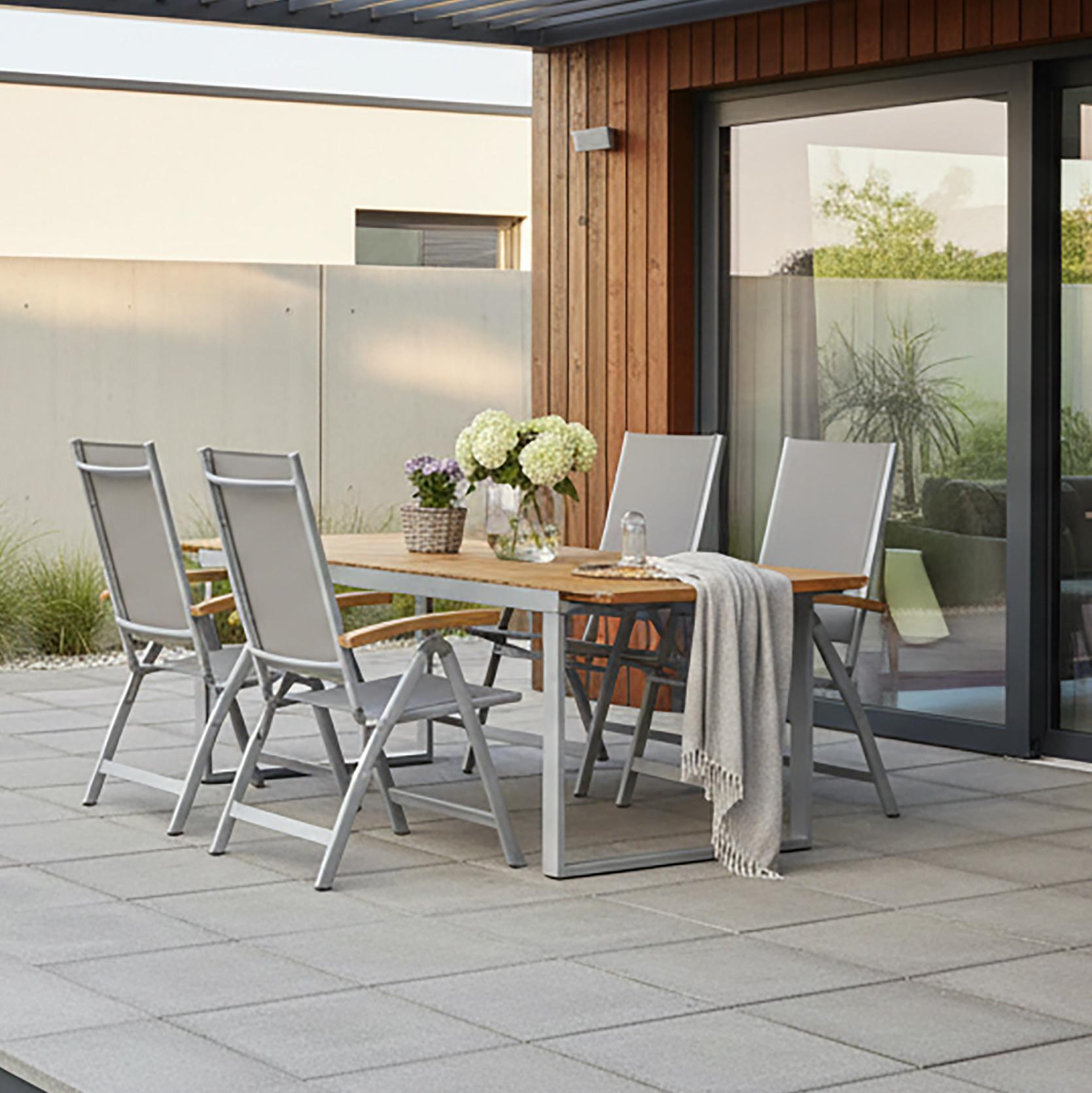 Gartengarnitur 5-Tlg. Naxos Alu/Holz/Textil - Silberfarben/Grau, ROMANTIK / LANDHAUS, Holz/Textil (150/90/74cm) - Gardenson