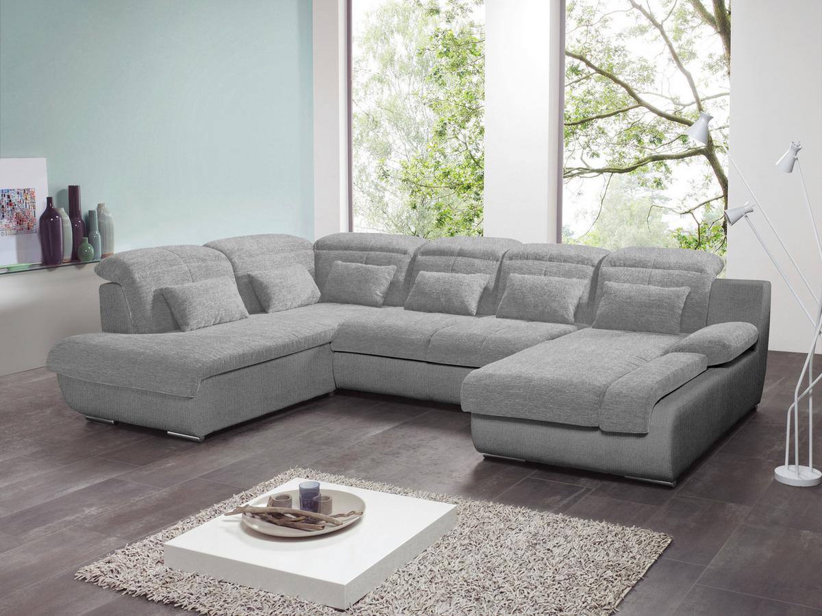 Wohnlandschaft Multi mit Schlaffunktion grau - Chromfarben/Grau, MODERN, Textil (228/345/184cm) - Luca Bessoni