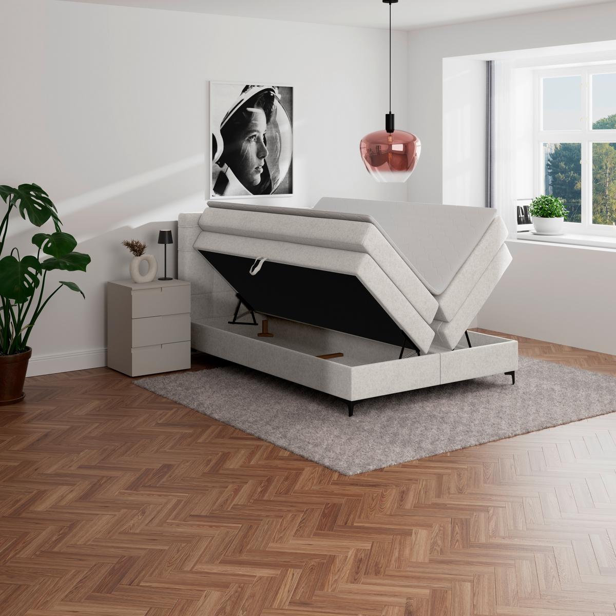Boxspringbett MITTO Beige 140x200 cm - Beige/Schwarz, KONVENTIONELL, Textil/Metall (140/200cm)
