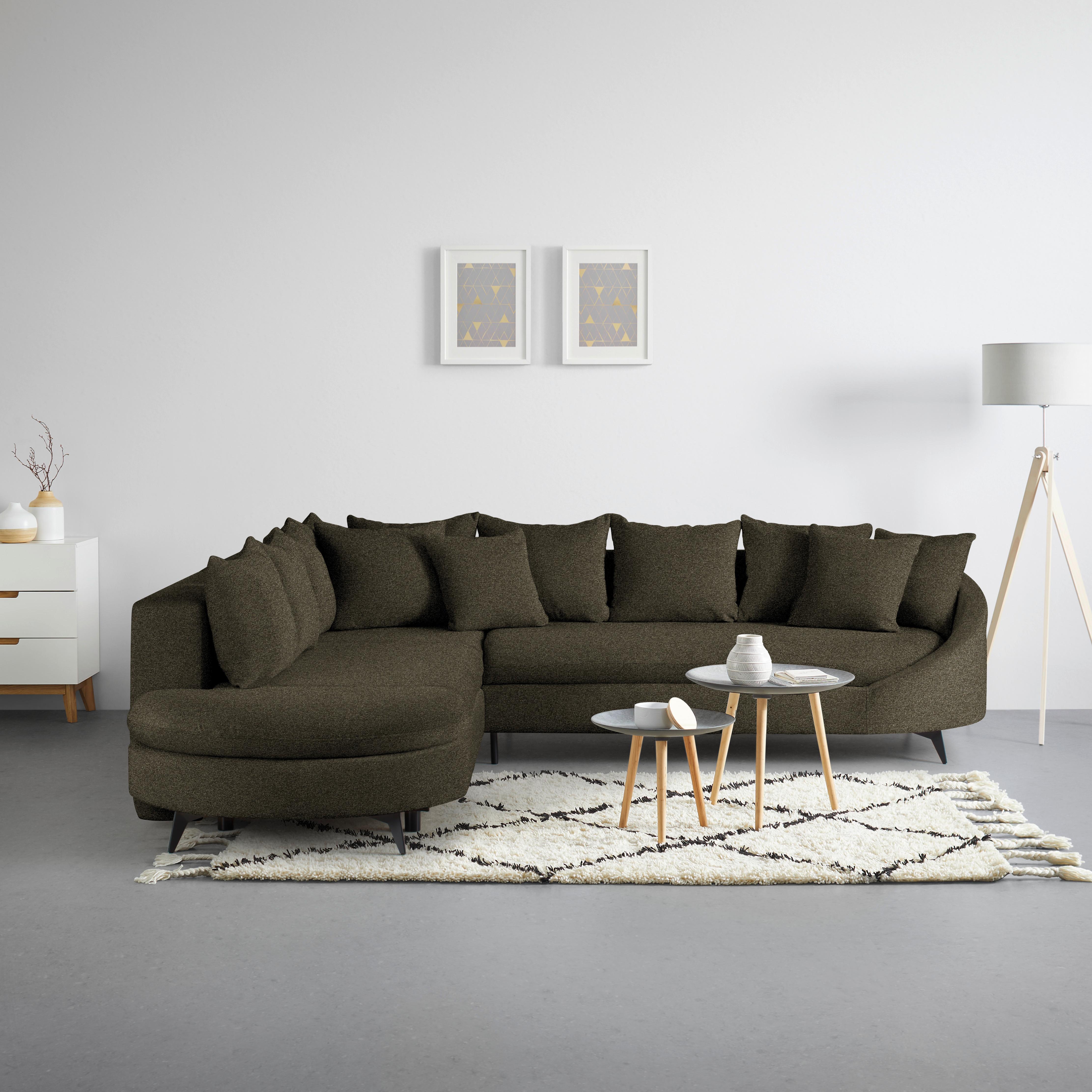 Rohová sedačka AXEL, levá, tmavé zelená tkanina - černá/tmavě zelená, Moderní, kov/textil (250/291cm) - Mömax