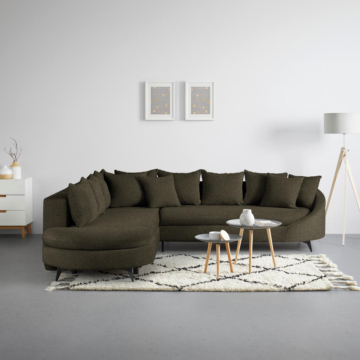 Rohová sedačka AXEL, levá, tmavé zelená tkanina - černá/tmavě zelená, Moderní, kov/textil (250/291cm) - Mömax