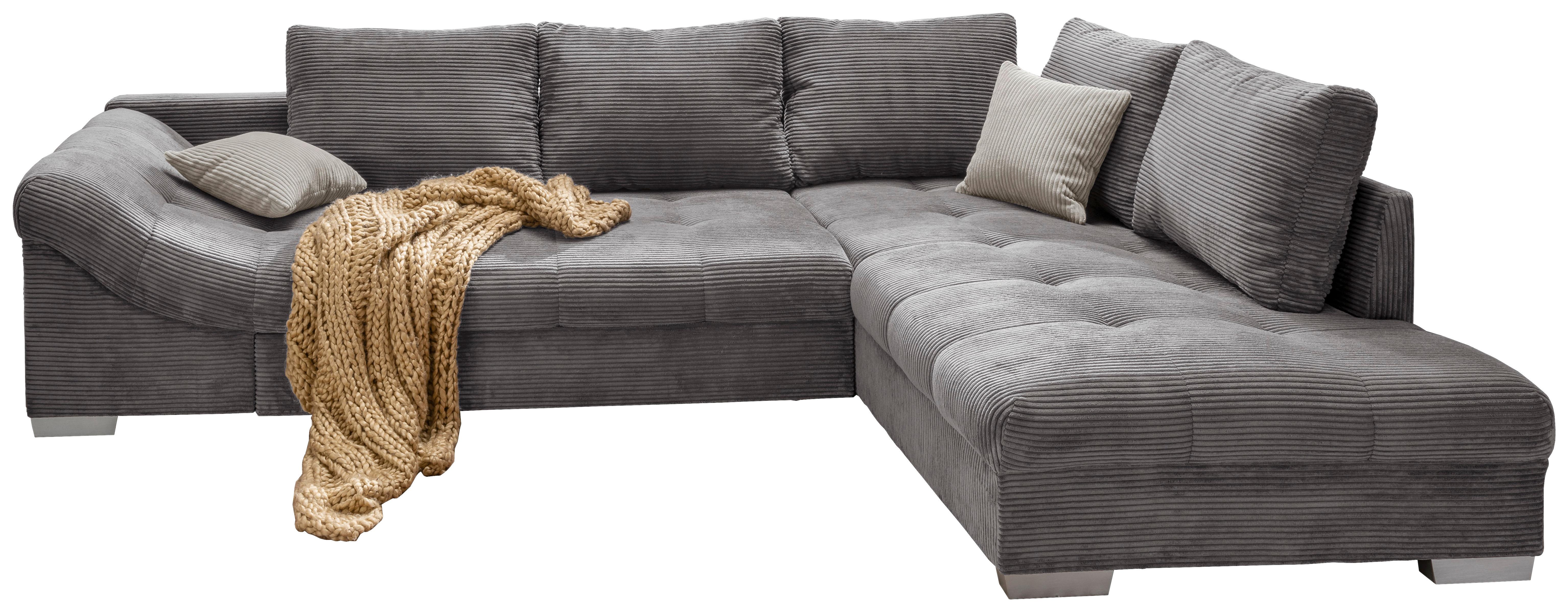 Rohová sedačka ALVITO, pravá, šedý manšestr - šedá/barvy stříbra, Design, dřevo/textil (298/202cm) - MID.YOU