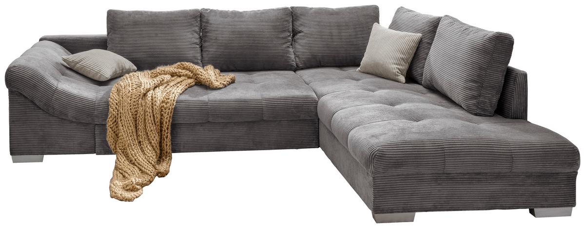 Ecksofa mit Schlaffunktion Alvito Grau Kord - Silberfarben/Grau, Design, Textil (298/202cm) - MID.YOU