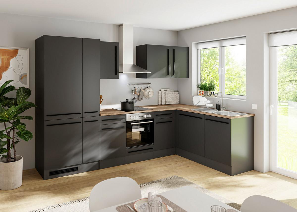 Eckküche Jazz 8 310 Schwarz S: 310x175 cm - Eichefarben/Schwarz, LIFESTYLE, Holzwerkstoff (310/175/60cm) - P & B