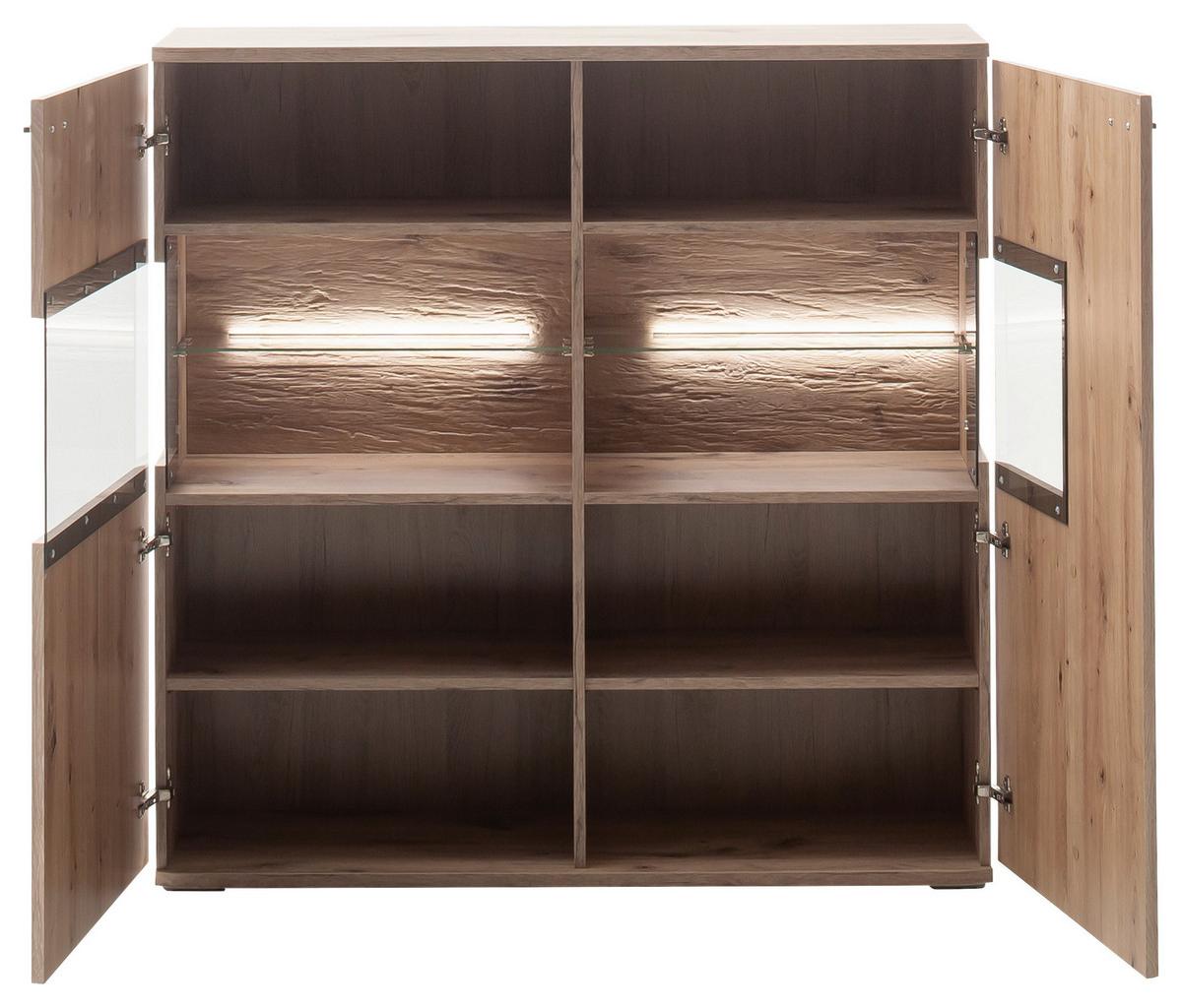 Highboard Prato Eichefarben B: 119 Cm - Eichefarben, Design, Glas/Holzwerkstoff (119/120/37cm) - MID.YOU