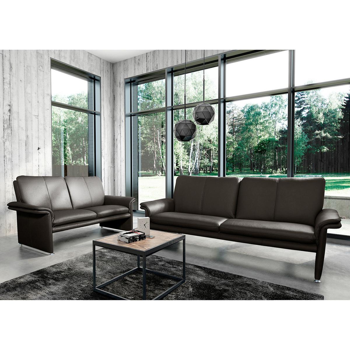 2,5-Sitzer-Sofa Comodo Echtleder Dunkelbraun B: 197cm - Dunkelbraun/Silberfarben, Design, Leder (197/90/88cm) - Livetastic