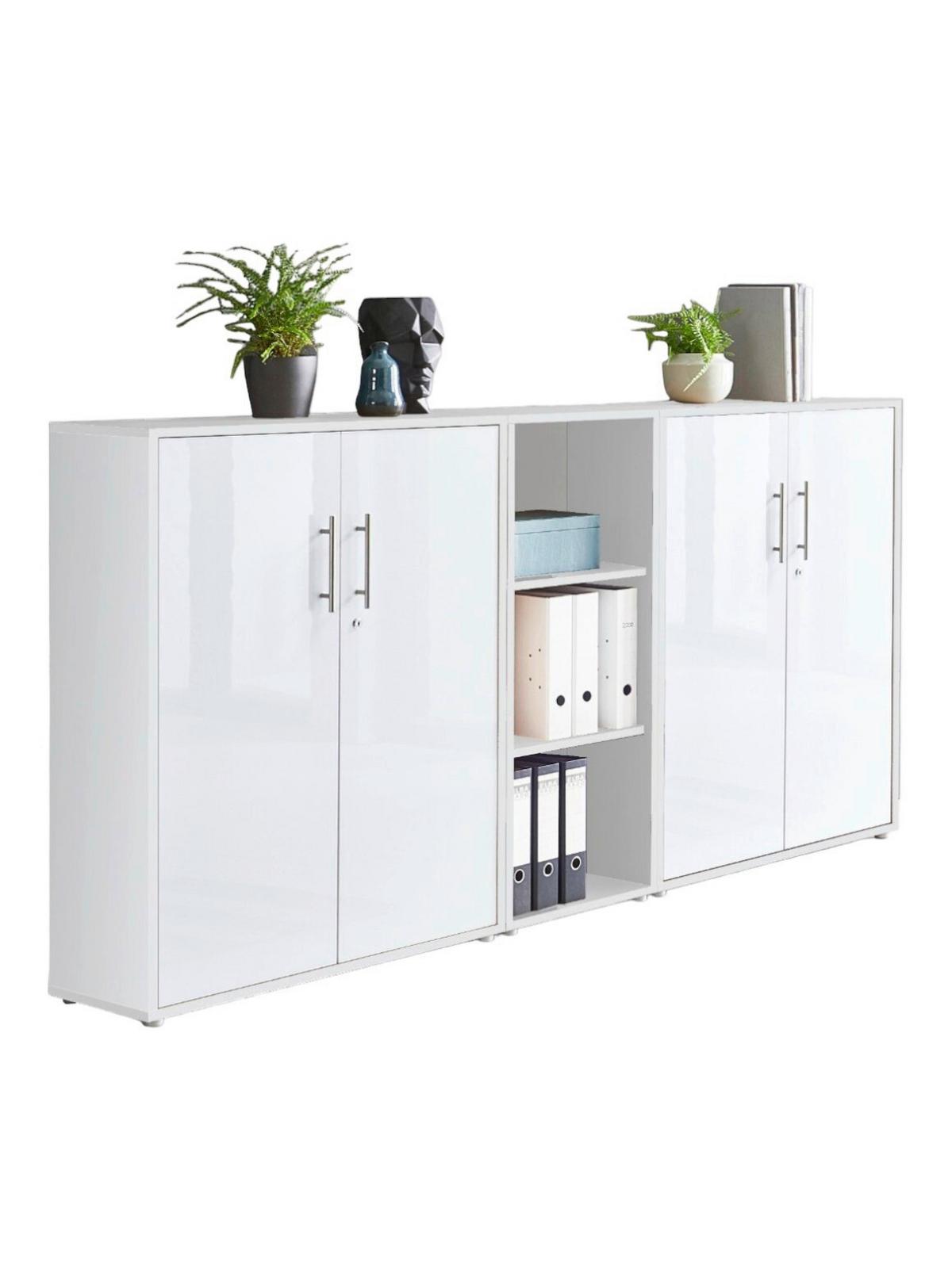 Aktenschrank Office Edition Weiß/Weiß Hochglanz - Weiß Hochglanz/Weiß, MODERN, Holzwerkstoff (212,9/113,6/33cm) - MID.YOU