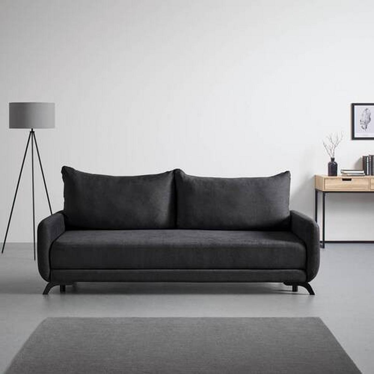 Praktická rozkladacia pohovka Oliver, antracit - čierna/farba akácie, Modern, drevo/textil (220/74/93cm) - Bessagi Home