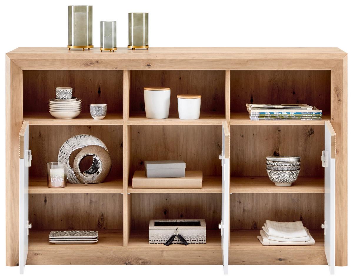 Sideboard M. Soft-close B: 142 Cm Kashmir New, Eiche Dekor - Eichefarben/Schwarz, MODERN, Holzwerkstoff (142/89/41cm) - James Wood