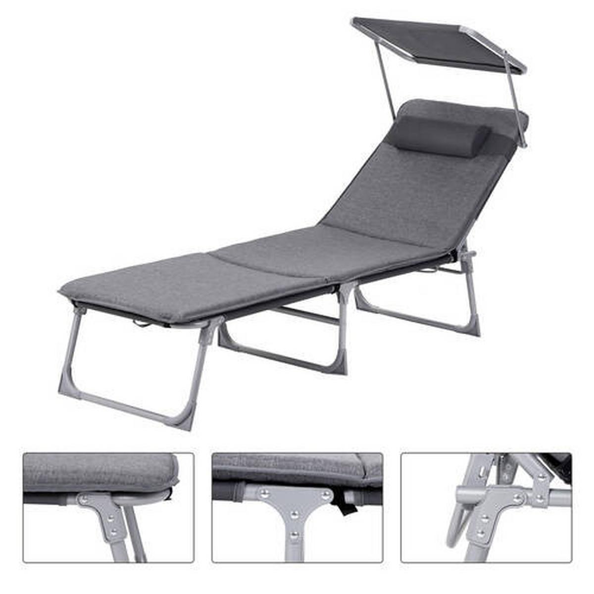 Sonnenliege Hellgrau inkl. Sonnendach, B: 53 cm - Hellgrau, Basics, Textil/Metall (53/29,5/193cm) - Modante