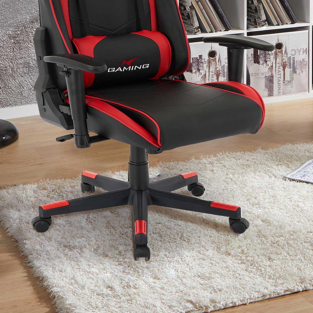 Gaming Stuhl Genf M. Armlehnen + Stützkissen Schwarz/rot - Rot/Schwarz, MODERN, Kunststoff/Textil (70/137/57cm)