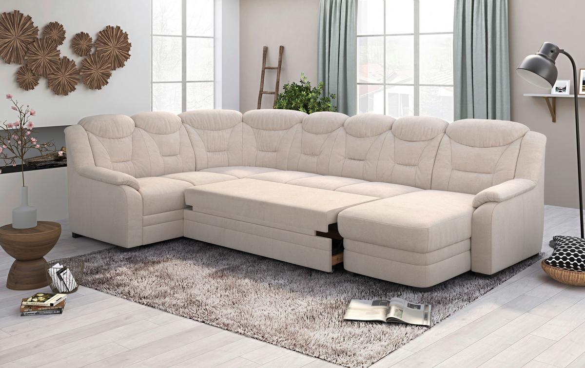 Wohnlandschaft Marcus Beige inkl. Bettkasten - Beige/Schwarz, Basics, Textil (211/330/162cm) - MID.YOU
