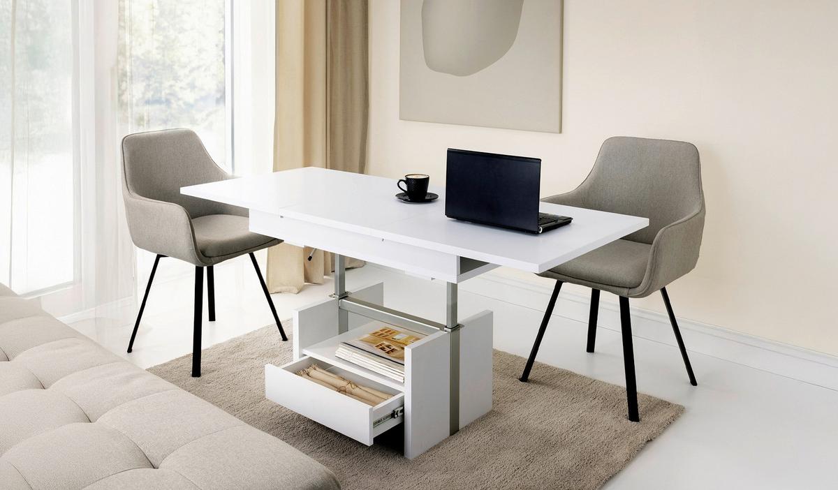 Couchtisch Cortado weiß, B: 110-150cm - Weiß, MODERN, Holzwerkstoff (110-150/56-72/65cm) - Modern Living