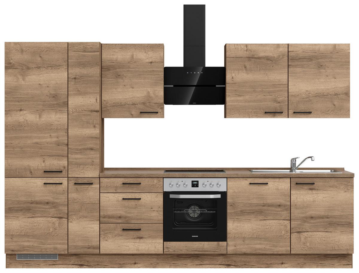 Kuchyňská linka 330 cm, dekor dub Havanna - černá/tmavý dub, Moderní, kov/kompozitní dřevo (330cm) - Nobilia